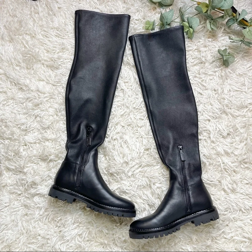 Vince Cabria Black Leather Over The Knee Boots Size 7